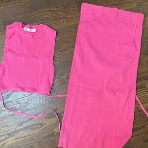 Zara pink Ribbed Crop Top & skirt matching set outfit